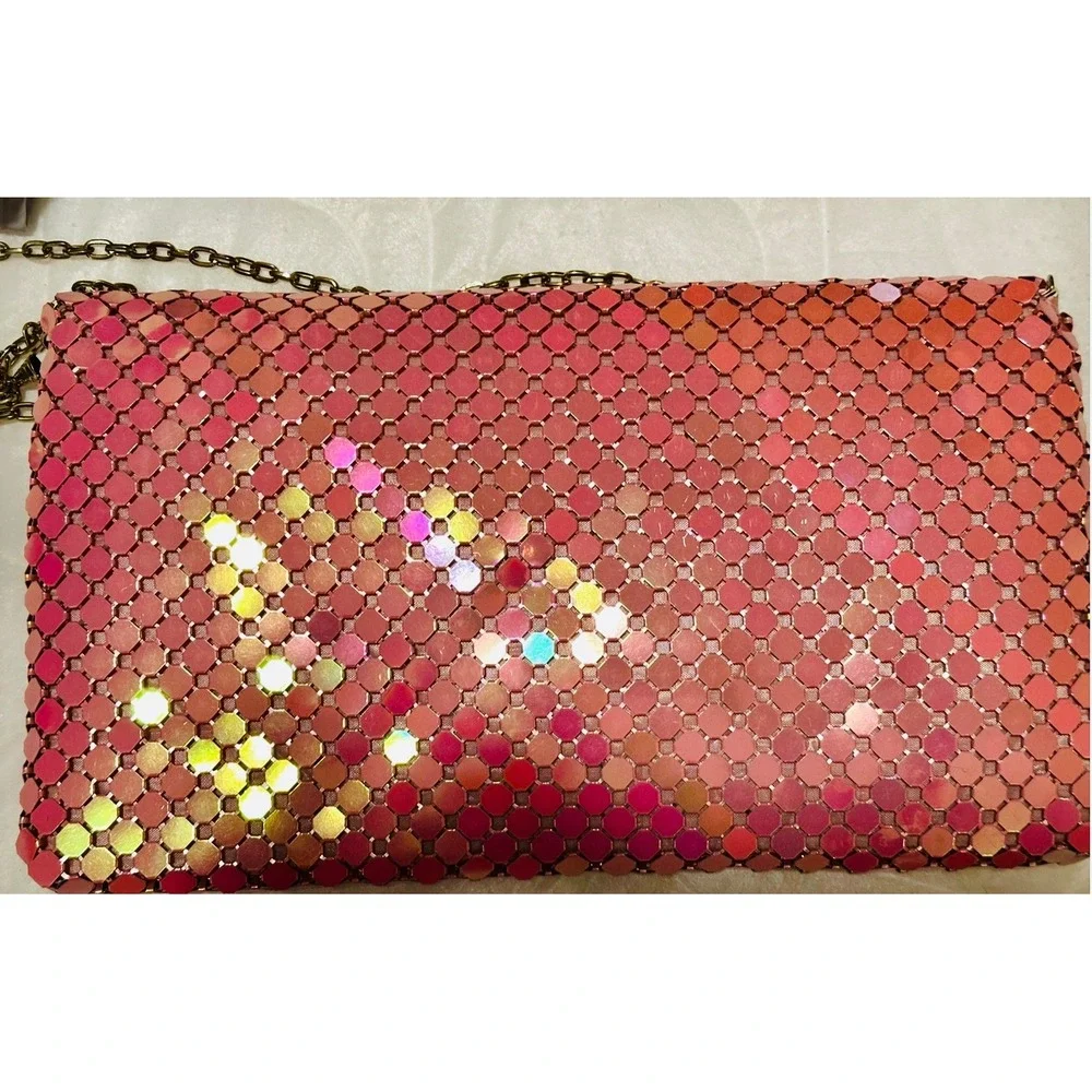 Urban‎ Expressions Pink Iridescent Mesh Chain Strap Evening Clutch Bag